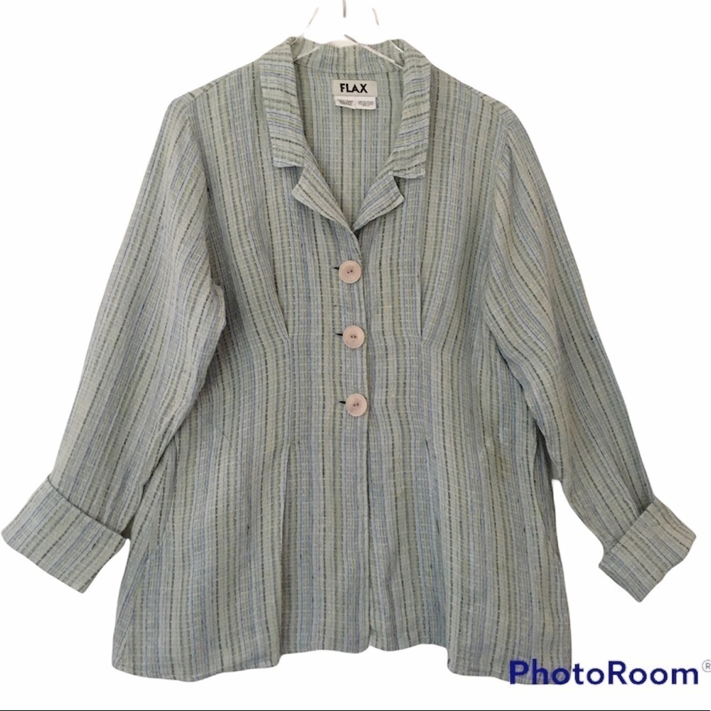 FLAX Striped Unstructured Linen 3-Button Blazer Jacket Size Small